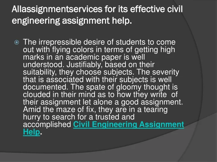allassignmentservices for its effective civil engineering assignment help