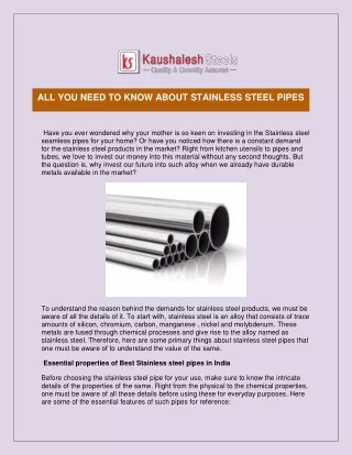 all you need to know about stainless steel pipes