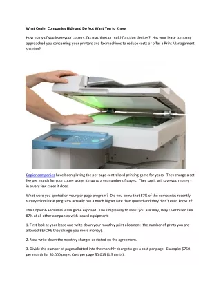 What Copier Companies Hide and Do Not Want You to Know