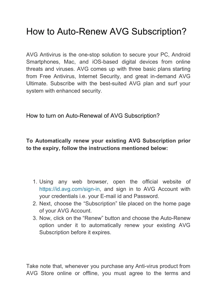 how to auto renew avg subscription