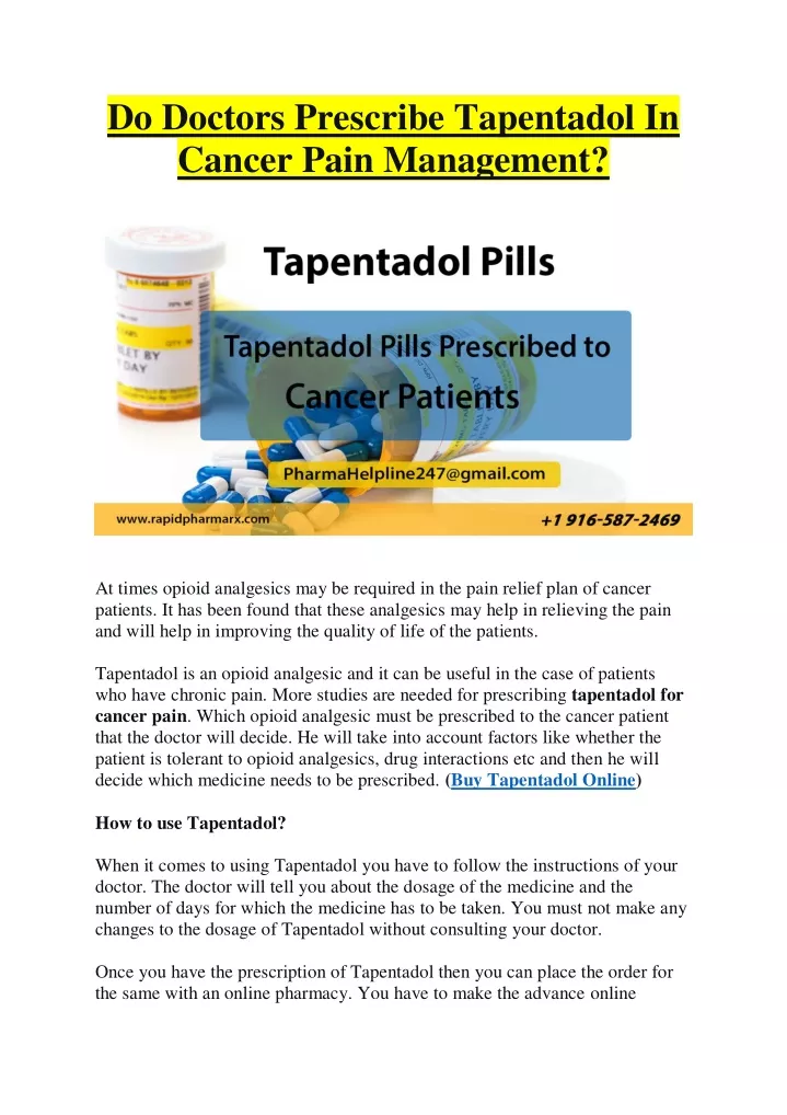 do doctors prescribe tapentadol in cancer pain