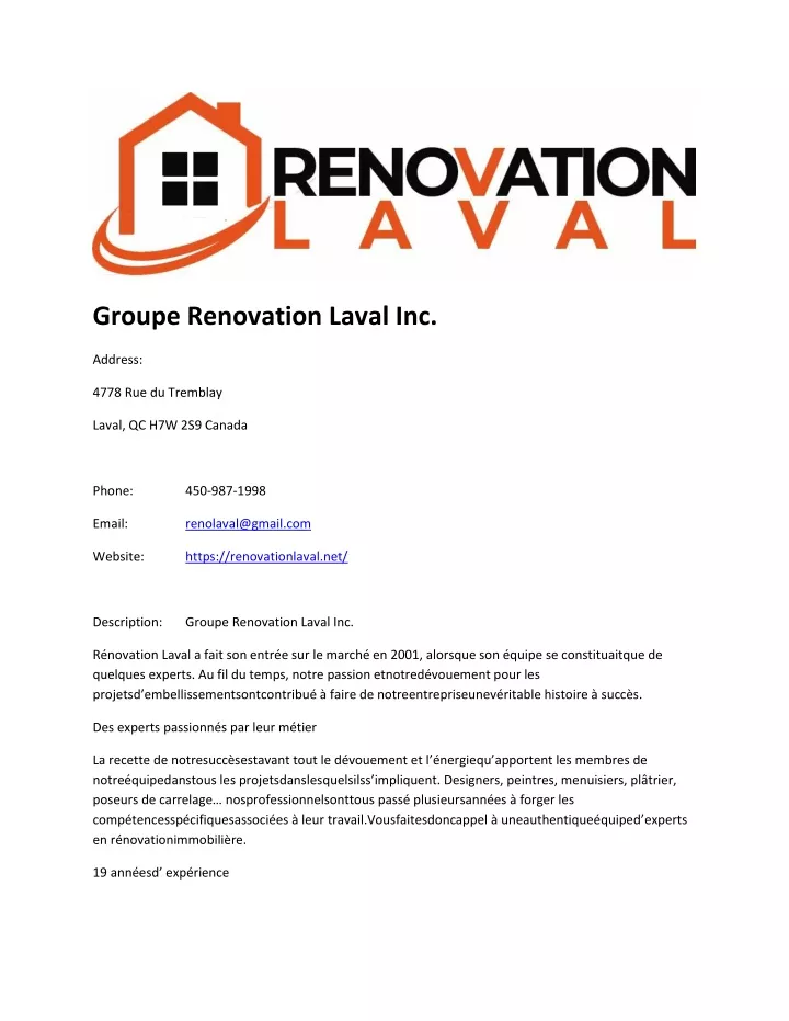 groupe renovation laval inc