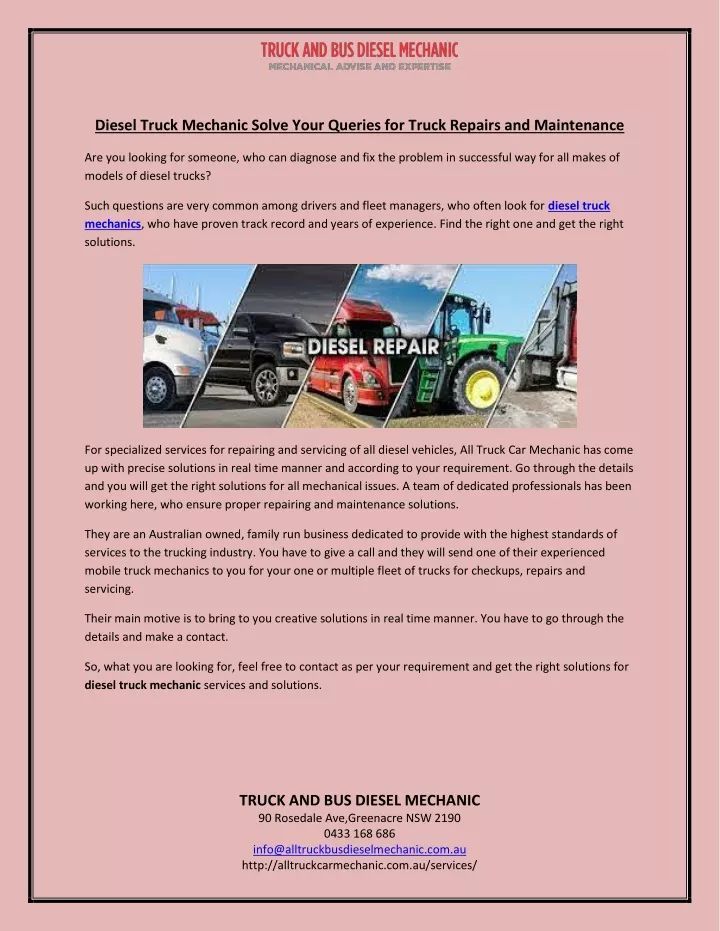 diesel truck mechanic solve your queries