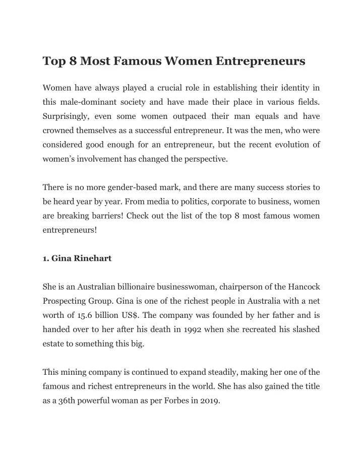 top 8 most famous women entrepreneurs