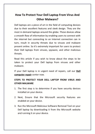 How To Protect Your Dell Laptop From Virus And Other Malware?