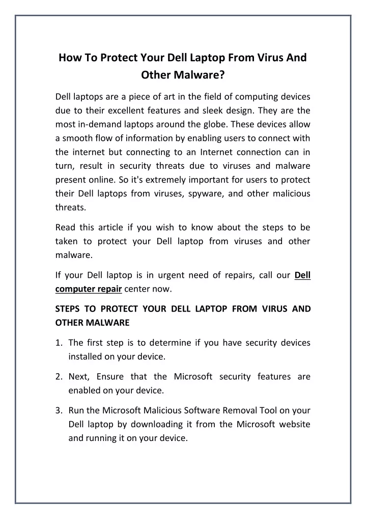 how to protect your dell laptop from virus