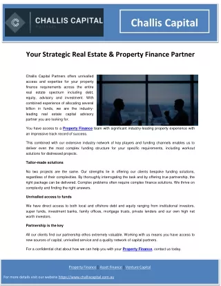Your Strategic Real Estate & Property Finance Partner