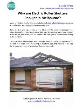 Why are Electric Roller Shutters Popular in Melbourne?