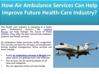 How Air Ambulance Services Can Help Improve Future Health-Care Industry?