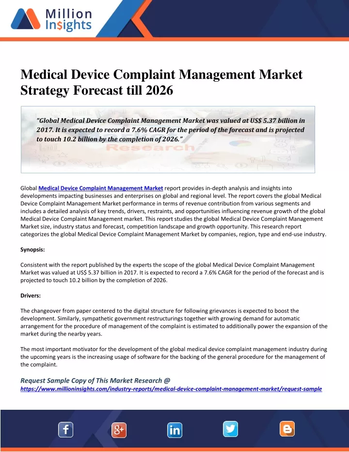 medical device complaint management market
