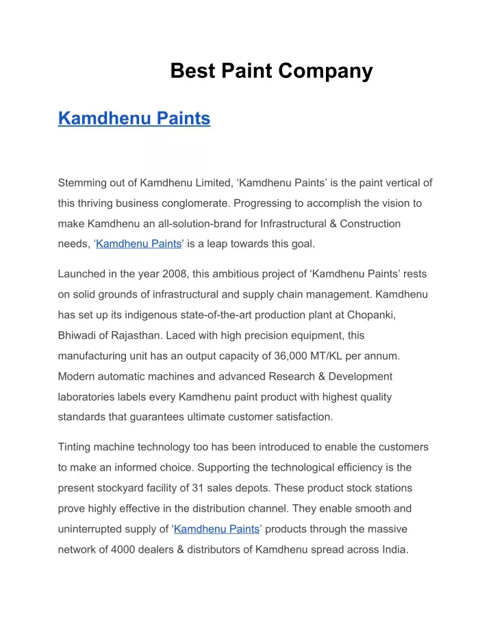 best paint company kamdhenu paints