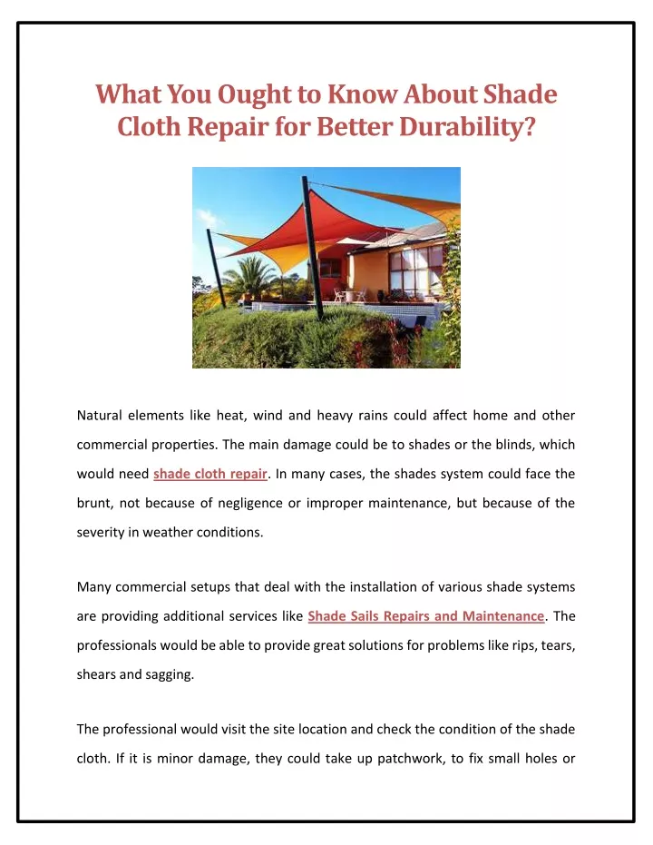 what you ought to know about shade cloth repair