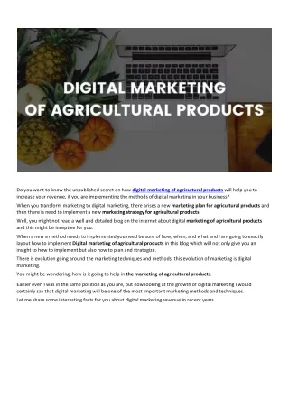 Digital Marketing of Agricultural Products