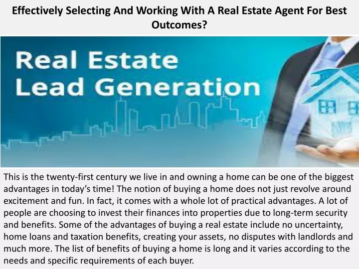 effectively selecting and working with a real estate agent for best outcomes