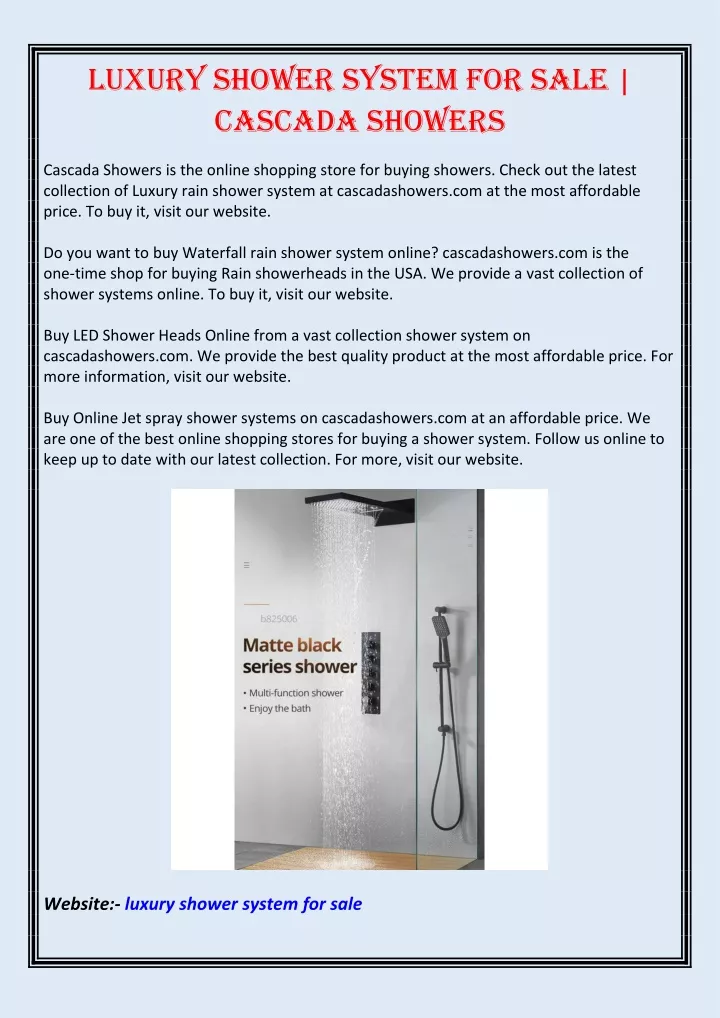 luxury shower system for sale cascada showers
