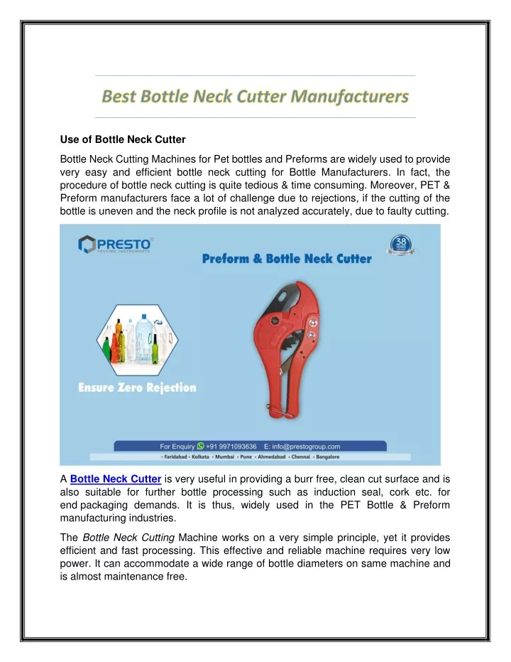 use of bottle neck cutter