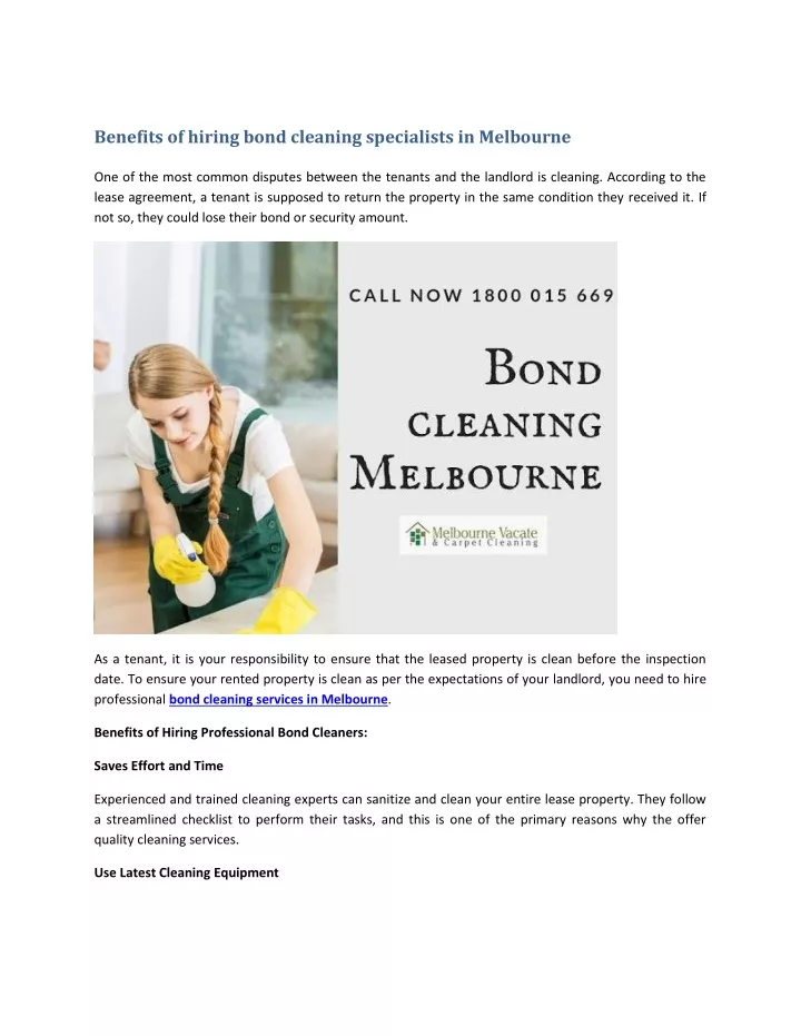 benefits of hiring bond cleaning specialists