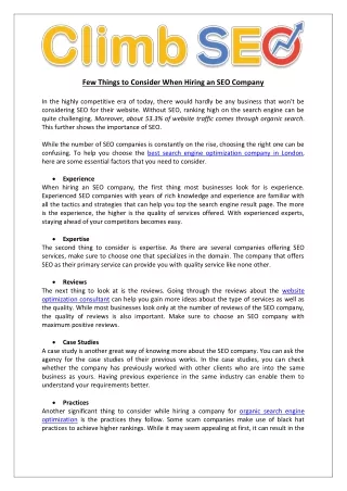 few things to consider when hiring an seo company