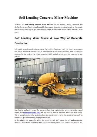 self loading concrete mixer machine