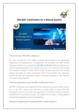 ISO 9001 Certification for a Robust System
