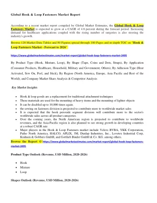 Global Hook & Loop Fasteners Market - Forecasts to 2026
