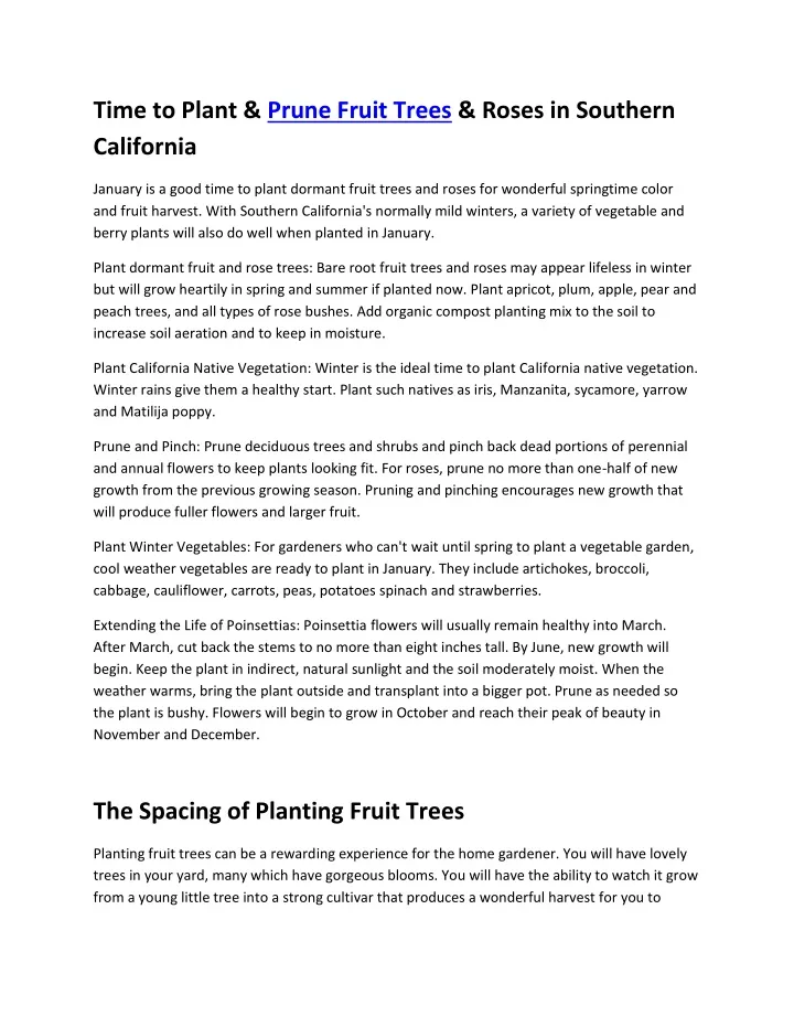 time to plant prune fruit trees roses in southern