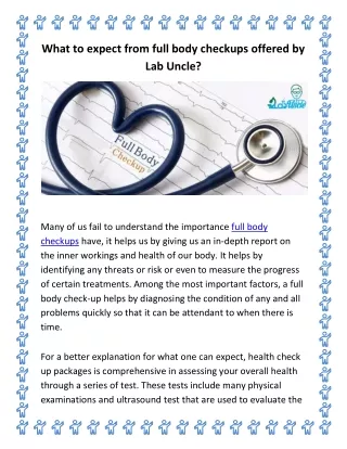 what to expect from full body checkups offered