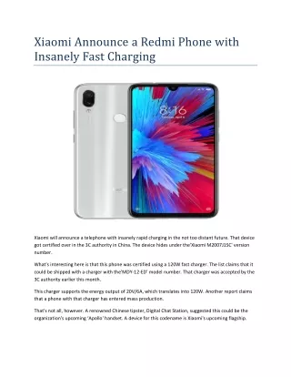 Xiaomi Announce A Redmi Phone With Insanely Fast Charging
