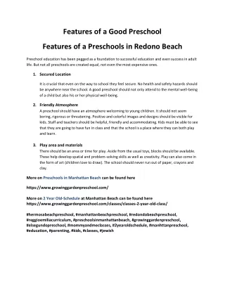 Features of a Preschools in Redondo Beach