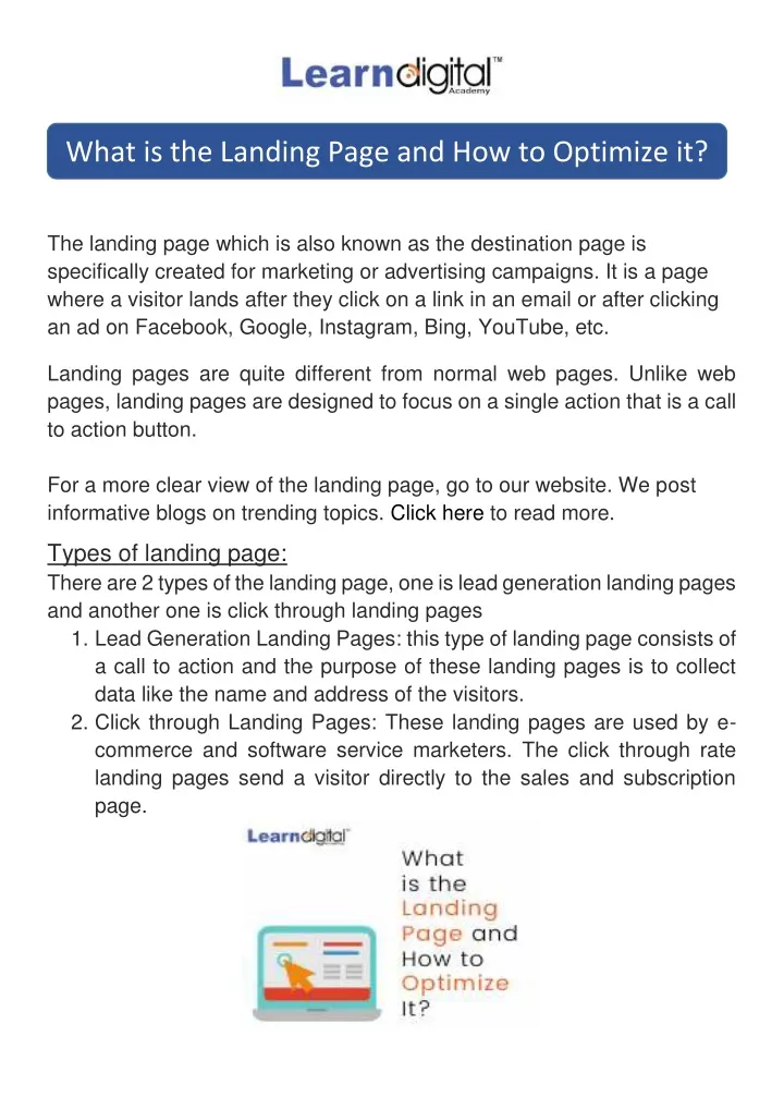 what is the landing page and how to optimize it