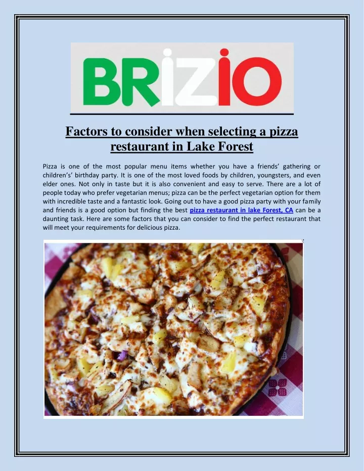 factors to consider when selecting a pizza