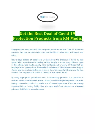 Get the Best Deal of Covid 19 Protection Products from RM Medic