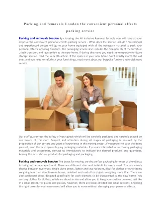 packing and removals london the convenient