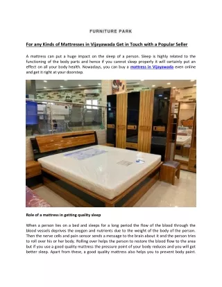 For any Kinds of Mattresses in Vijayawada Get in Touch with a Popular Seller