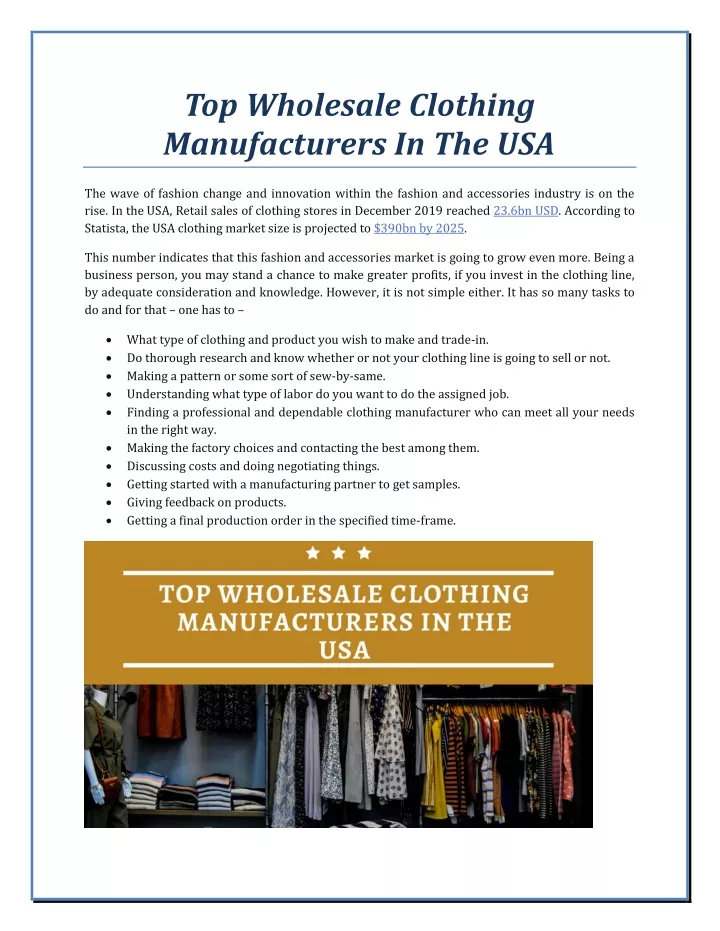 top wholesale clothing manufacturers in the usa