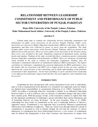 Relationship between Leadership Commitment and Performance of Public Sector Universities of Punjab, Pakistan