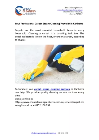 Your Professional Carpet Steam Cleaning Provider in Canberra