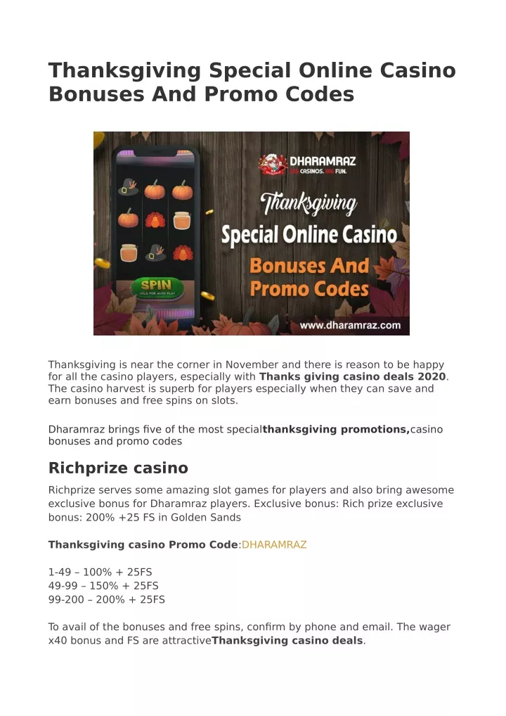 thanksgiving special online casino bonuses