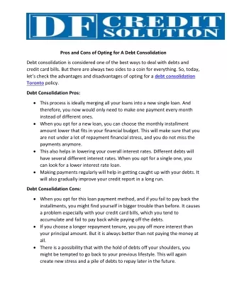 pros and cons of opting for a debt consolidation
