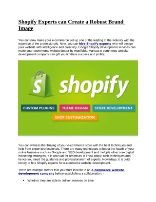 Shopify Experts Can Create a Robust Brand Image