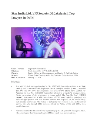 Star India Ltd. V/S Society of Catalysts | Top Lawyer In Delhi