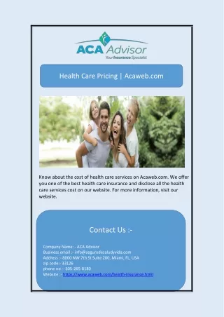 health care pricing acaweb com