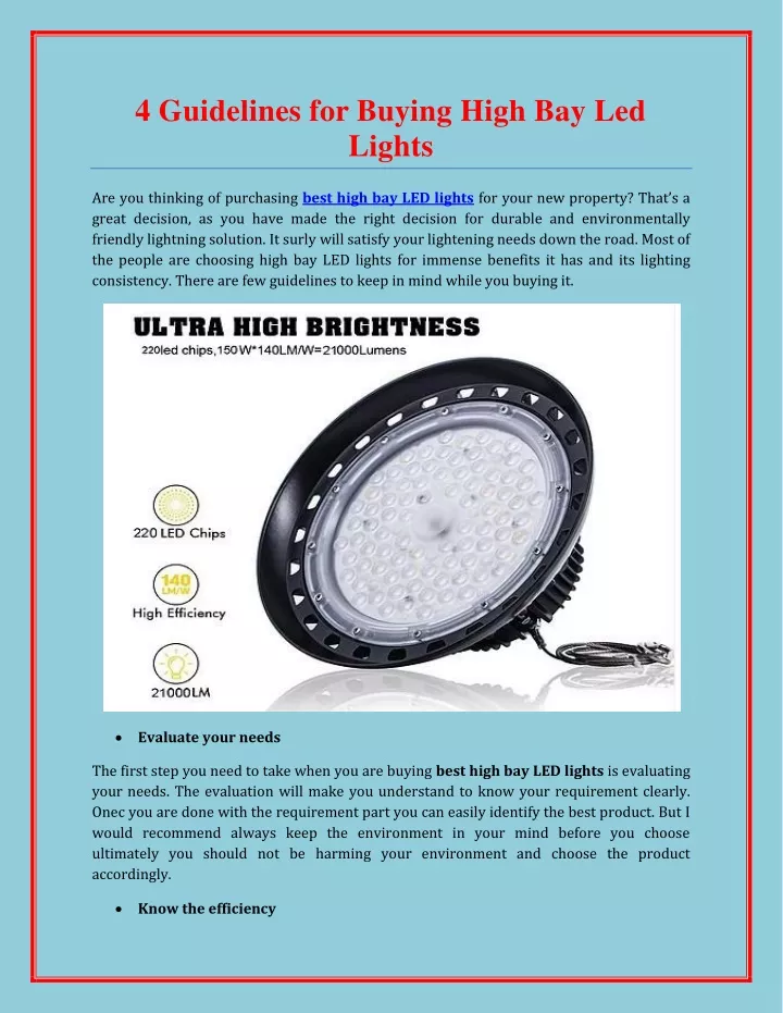 4 guidelines for buying high bay led lights