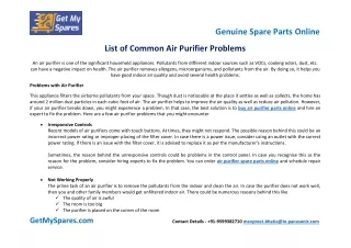 List of Common Air Purifier Problems