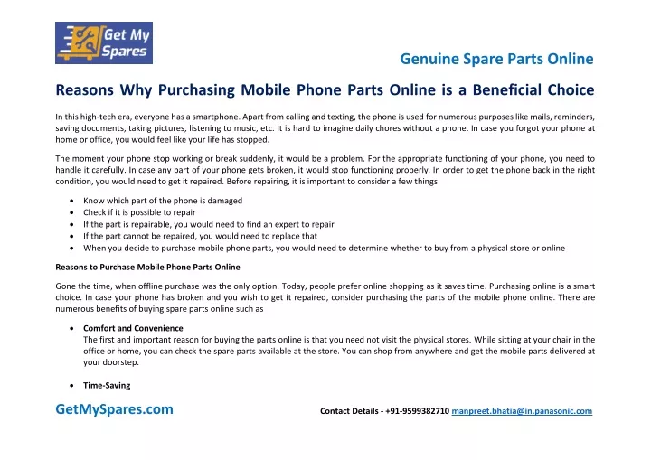 reasons why purchasing mobile phone parts online