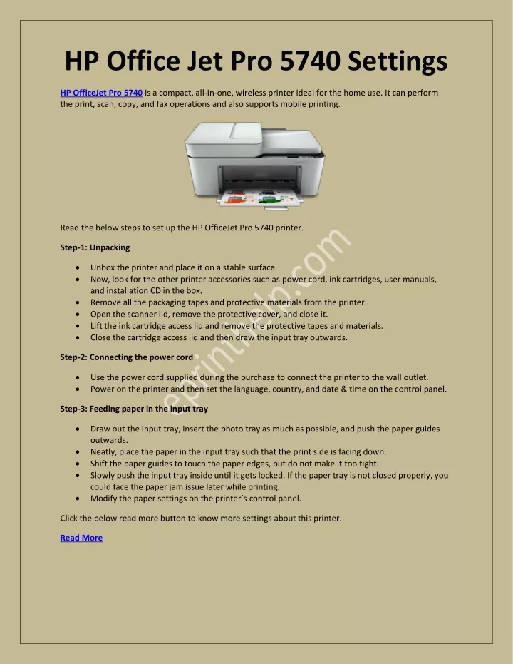 hp office jet pro 5740 settings