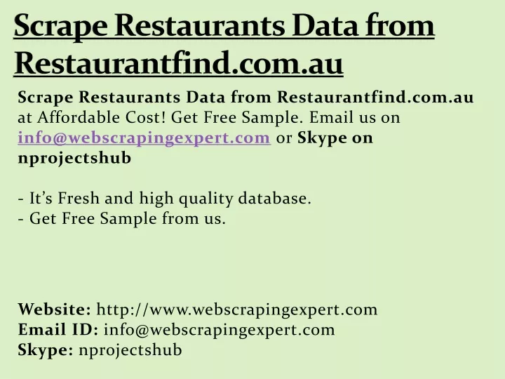 scrape restaurants data from restaurantfind com au