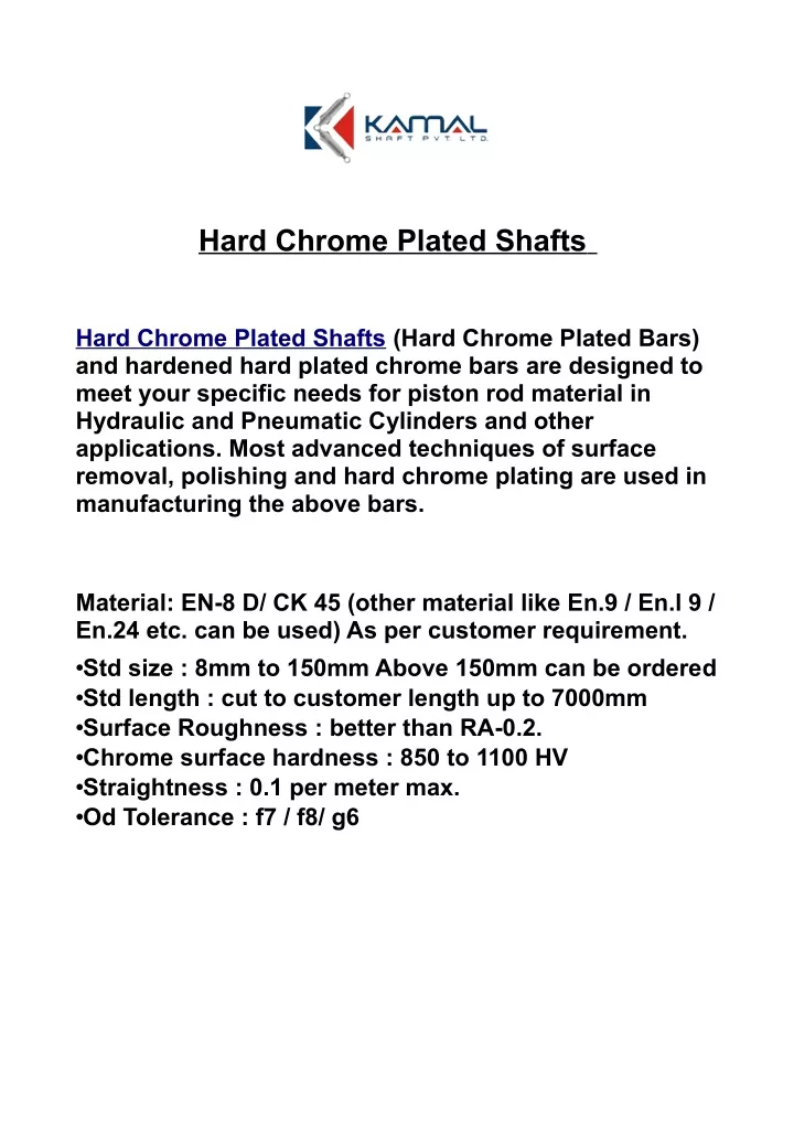 hard chrome plated shafts