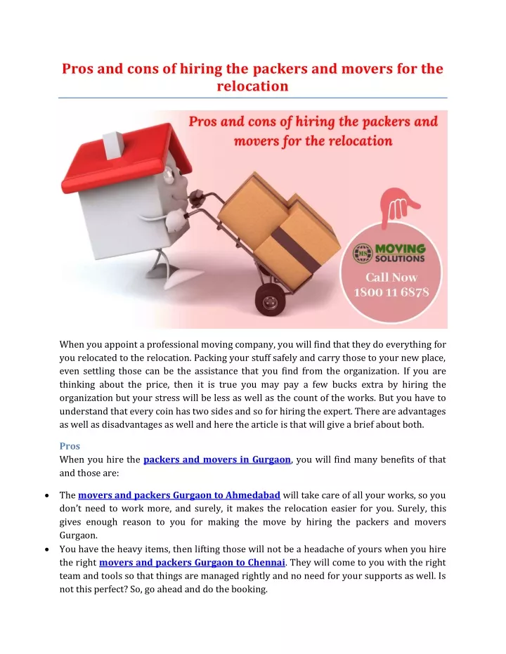 pros and cons of hiring the packers and movers