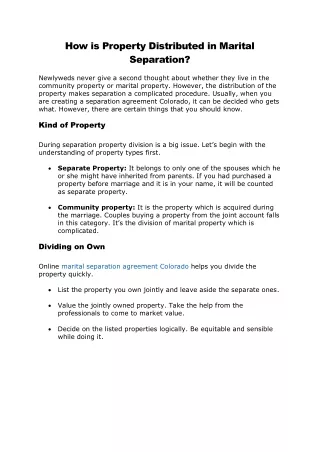 how is property distributed in marital separation